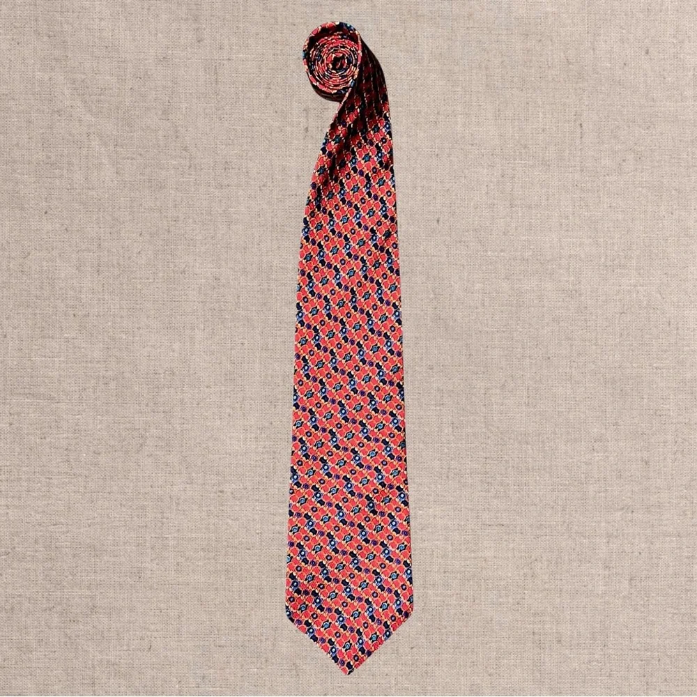 Pierre Balmain Silk Tie Red Geometric Pattern Luxury Designer Classic